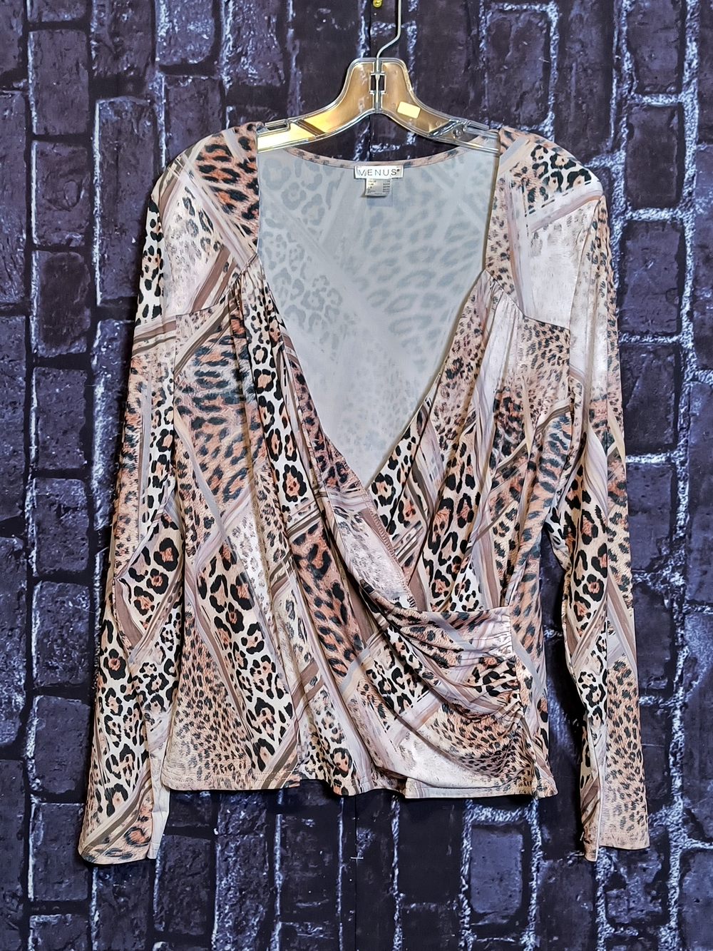 Venus Women's Mixed Animal Print Wrap Top - Beige Leopard Size 1X